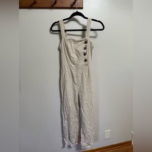 Beige Linen Dress with Button Detail